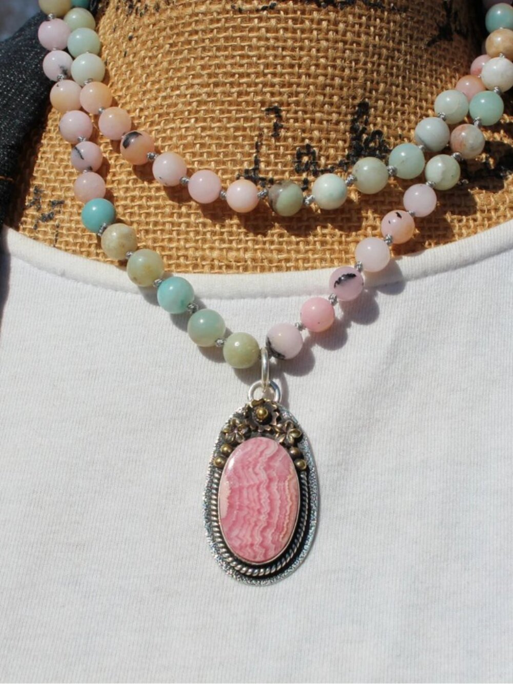 Hand-Knotted Rhodochrosite Pendant Necklace